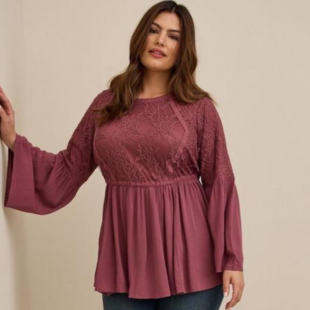 Torrid Peplum Lace Bell Sleeve Top